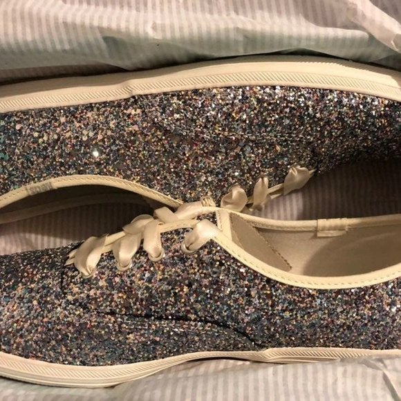 KATE SPADE ♠️ Glitter Keds Sneakers Size 8.5 New Silver Multi New in Box! - Picture 1 of 3